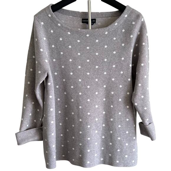 Cynthia Rowley Womens Polka Dot Sweater Gray White Size Large Preppy Academia - Picture 1 of 5